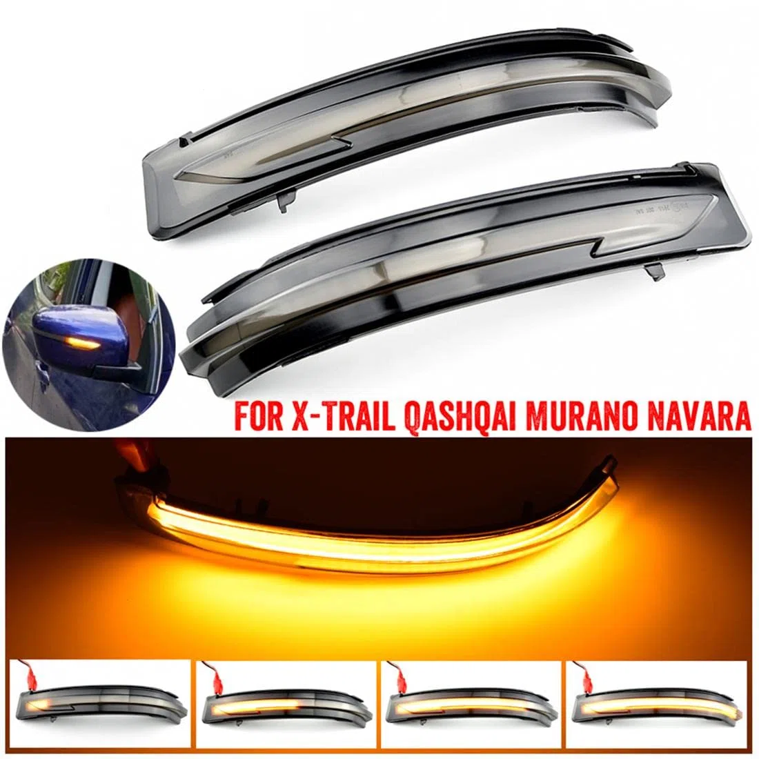 Espejo lateral Señal de giro dinámica Luz secuencial Compatible for Nissan X-Trail T32 Rogue Qashqai J11 Murano Z52 Juke Navara Pathfinder