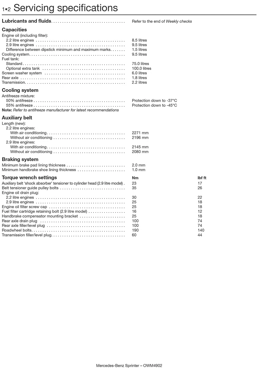 Mercedes-Benz Sprinter Diesel (95 - Apr 06) Haynes Repair Manual