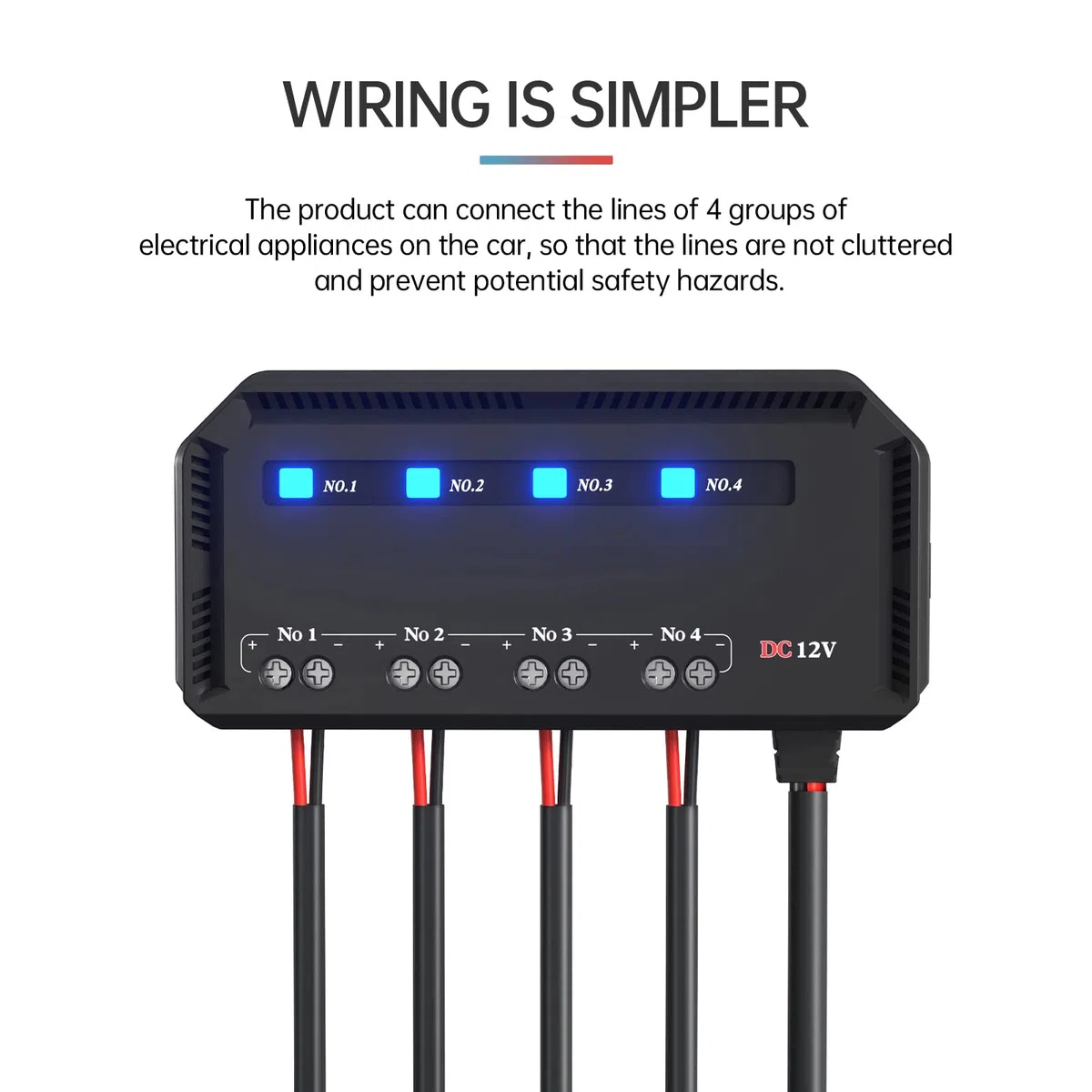 Premium 4 Vías Caja de Fusibles de Coche con Alambre, Portafusibles 12v con Relé con Lámpara de Alerta LED Kit para Motocicletas, automóviles, vehículos eléctricos de 12V