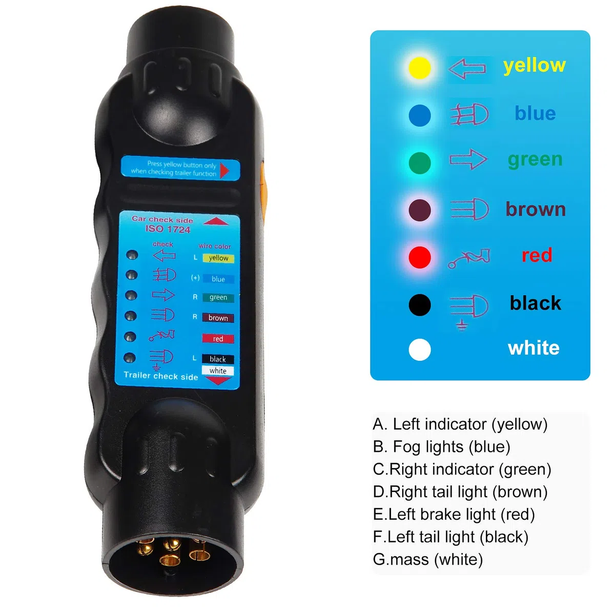 EXLECO Probador De Remolque 12V 7 Pines Conector de Enchufes Y Zócalo Herramientas de diagnóstico y Adaptador de Conector 13 Pines para Caravan o Camioneta (7 Pines probador y Adaptador)
