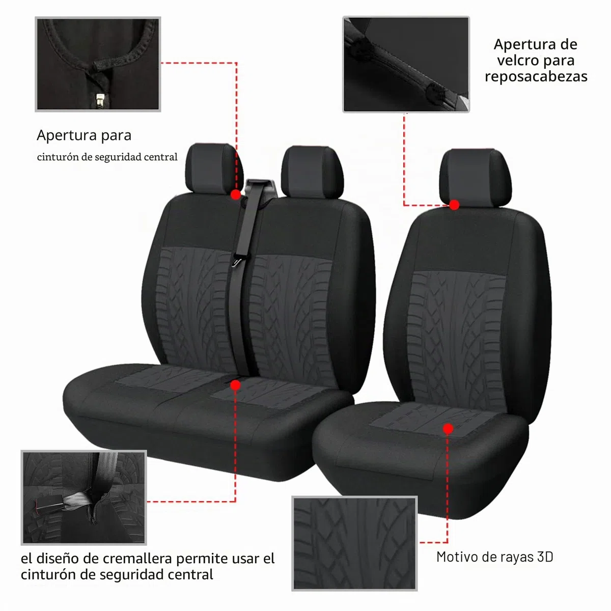 TOYOUN Juego de Fundas de Asientos para Furgonetas y Camiones de 1 + 2 plazas, Fundas Asientos Coche Universales,Poliéster Protector Cubre Asiento Coche Delantero Accesorios de Automóvil,Negro