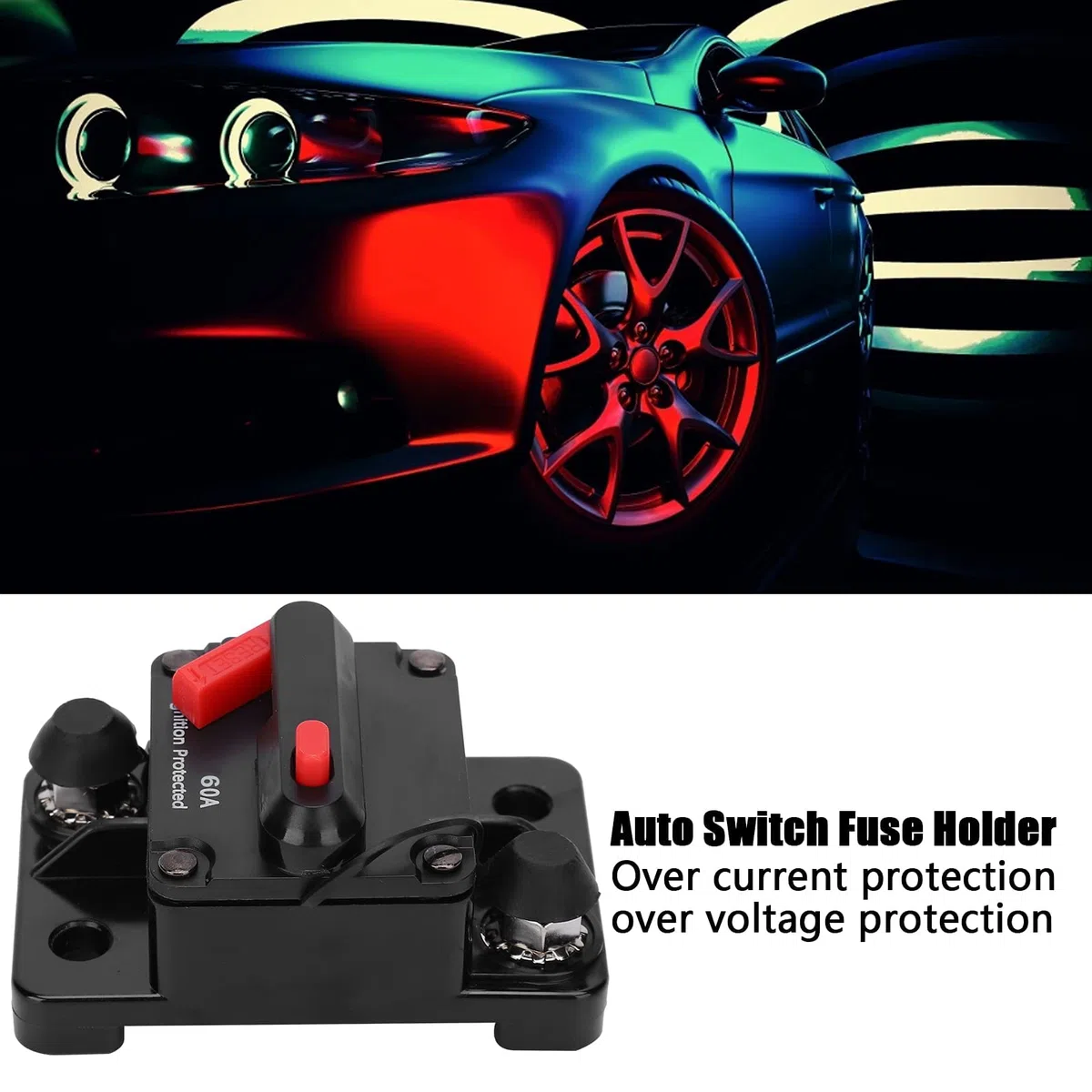 Disyuntor Portafusibles de Reinicio Automático Impermeable de Cobre Rojo DC12-42V con Cubierta Protectora de Plástico 60A para Protección Eléctrica (60A)