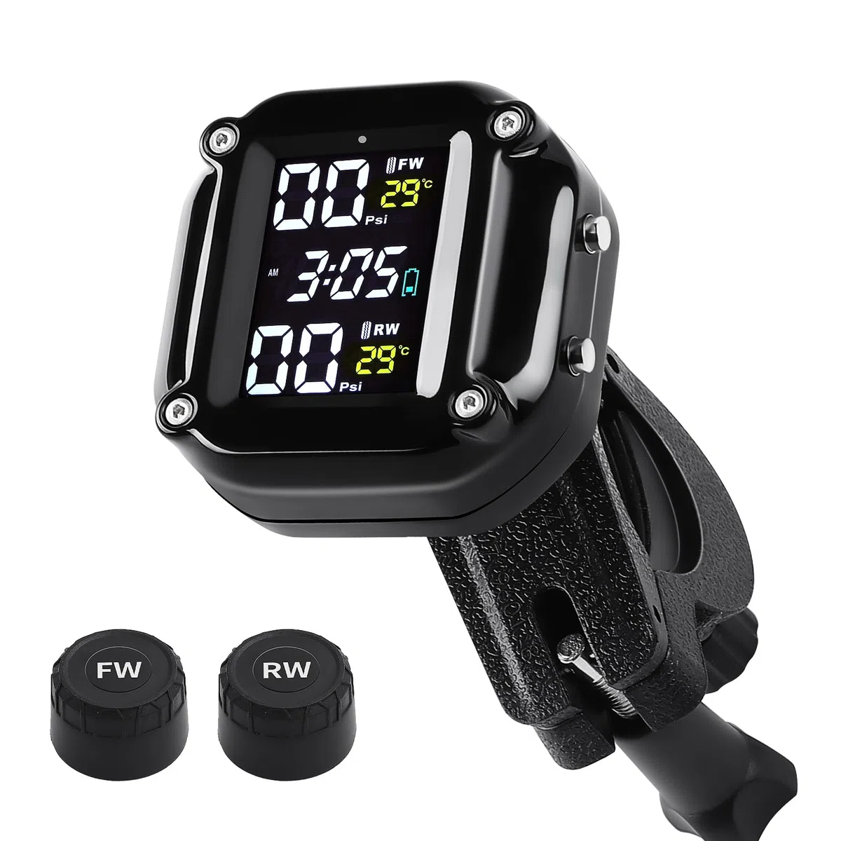 KAOLALI Motocicleta TPMS Sistema de monitoreo de presión de neumáticos con Pantalla LCD de 2 sensores externos Carga USB magnética e IP67 Impermeable