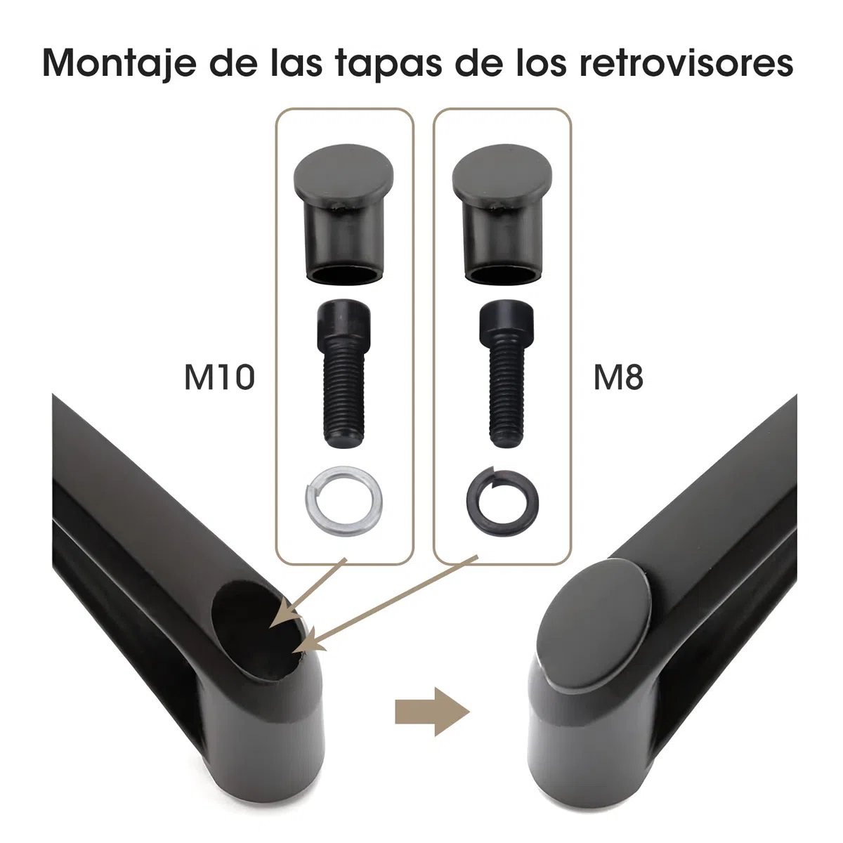 Espejos Retrovisores Moto, Retrovisores Moto con Tornillos de 8 mm y 10 mm, para Manillar de 7/8 Pulgadas, Ajuste de 360 Grados, para ATV,Scooters, Bicicletas