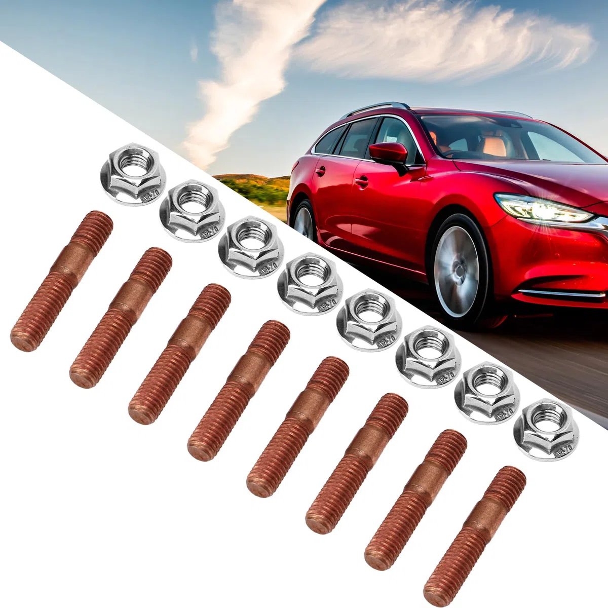 Kit de Espárragos Turbo Roscados, 8 Piezas M8 1.25 Kit de Espárragos Turbo Roscados 8 Mm Aleación de Metal Resistente a Alta Presión Colector de Escape Espárrago Tuerca Hardware