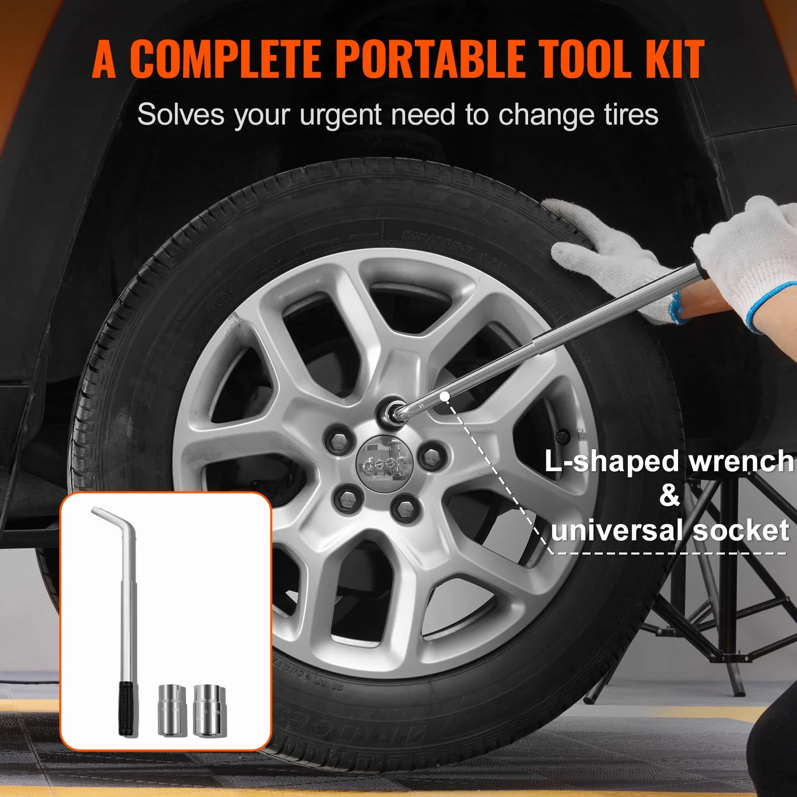VEVOR Gato de Tijera Carga de 2,5 T Gato de Tijera Profesional de Acero con Rango de Elevación de 95-435 mm Llave para Cambiar Neumáticos y Bolsa de Transporte para Cambio de Neumáticos de Coches SUV