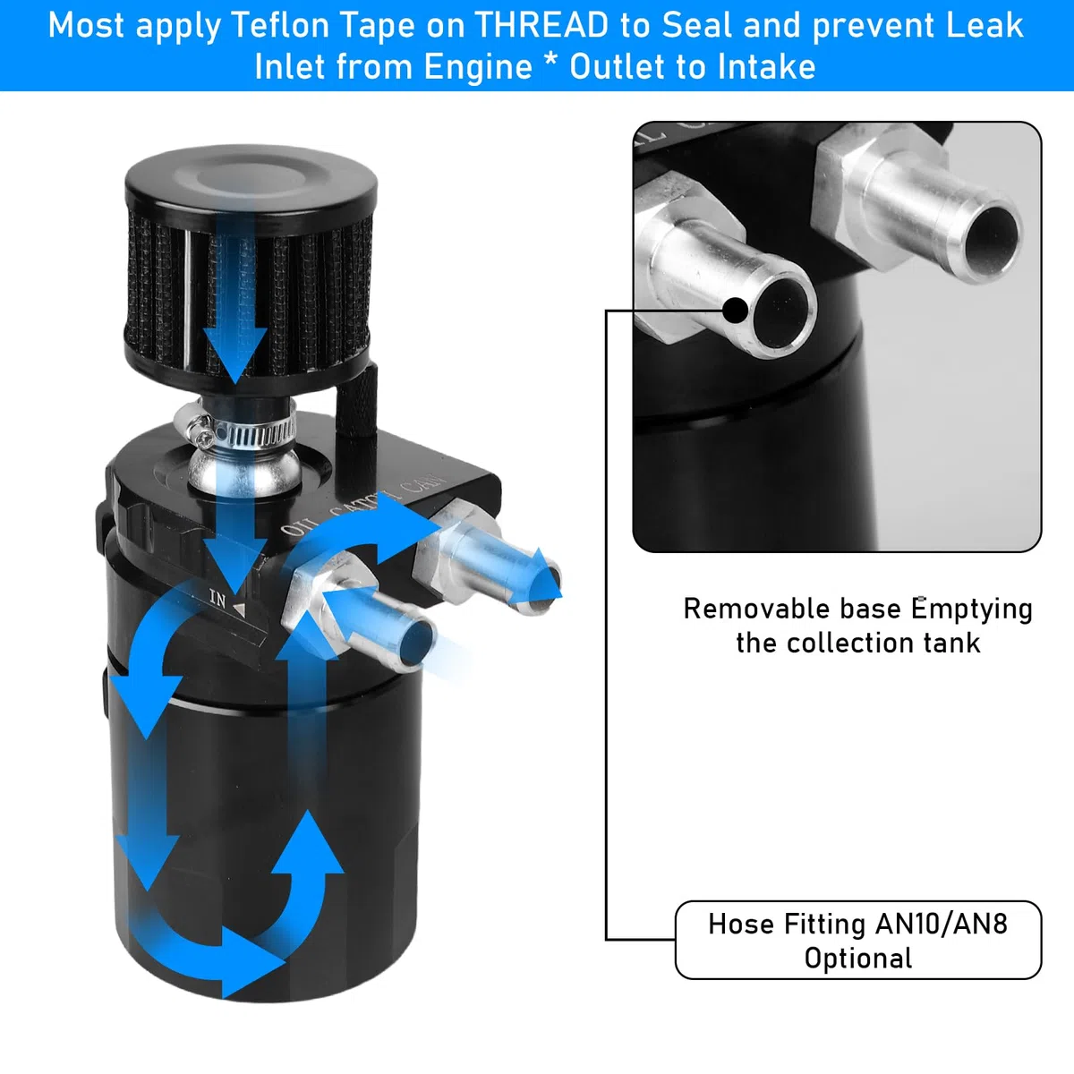 GBKDQQ Depósito de Captura de Aceite Universal 300ml (Negro) - Depósito de Separación de Aceite con Filtro de Aire y Accesorios, Depósito de Aceite de Aluminio para Auto/Motocicleta