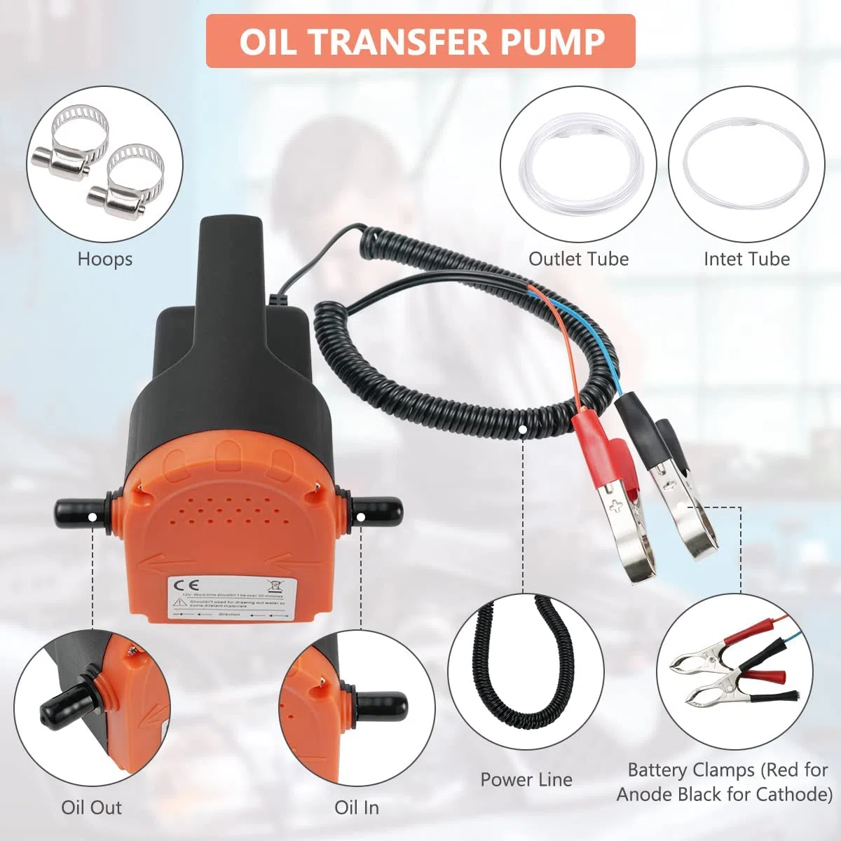 flintronic Bomba Extractora de Aceite, 12V 80W Bomba de Aceite de Aspiración Bomba de Transferencia de Aceite y Diesel, para Automóviles/Motocicletas/Barcos/Caravanas-con Protección de sobrecarga