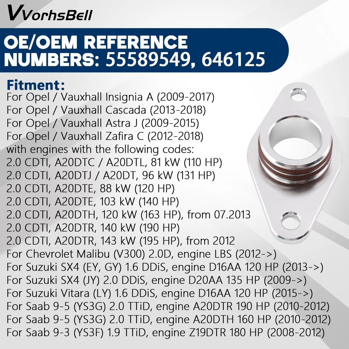Junta de tubo de recogida de la bomba de aceite compatible con Vauxhall Opel Insignia Astra Zafira Cascada 2.0 CDTI A20DTH A20DTR, manga de aluminio OE 55589549 646125 y anillos de goma de
