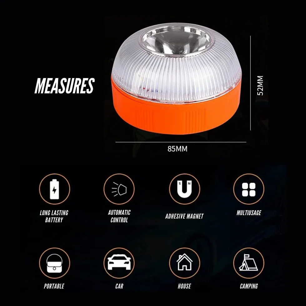 MAGIC SELECT 2X Luz de Emergencia V16 para Señalización en Carretera de Coche y Moto. Luz Amarilla Intermitente y Blanca Fija, Encendido Automático, Base Imantada y Batería Recargable. NO TIENE GPS