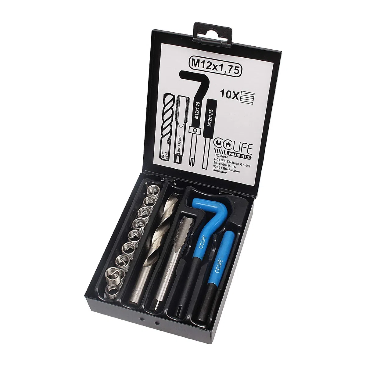 CCLIFE Juego de reparación de roscas M5 M6 M8 M10 M12 M14 kit reparacion roscas helicoidales helicoil kits, Tamaño:M12 X 1,75