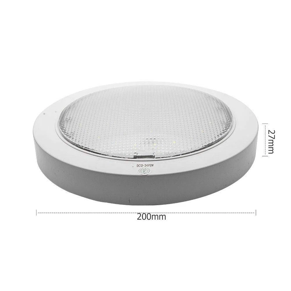 Luz interior de techo LED de 12-24 V CC 9 W Downlight para caravana, caravana, autocaravana, cromado, redondo, Luz blanca brillante