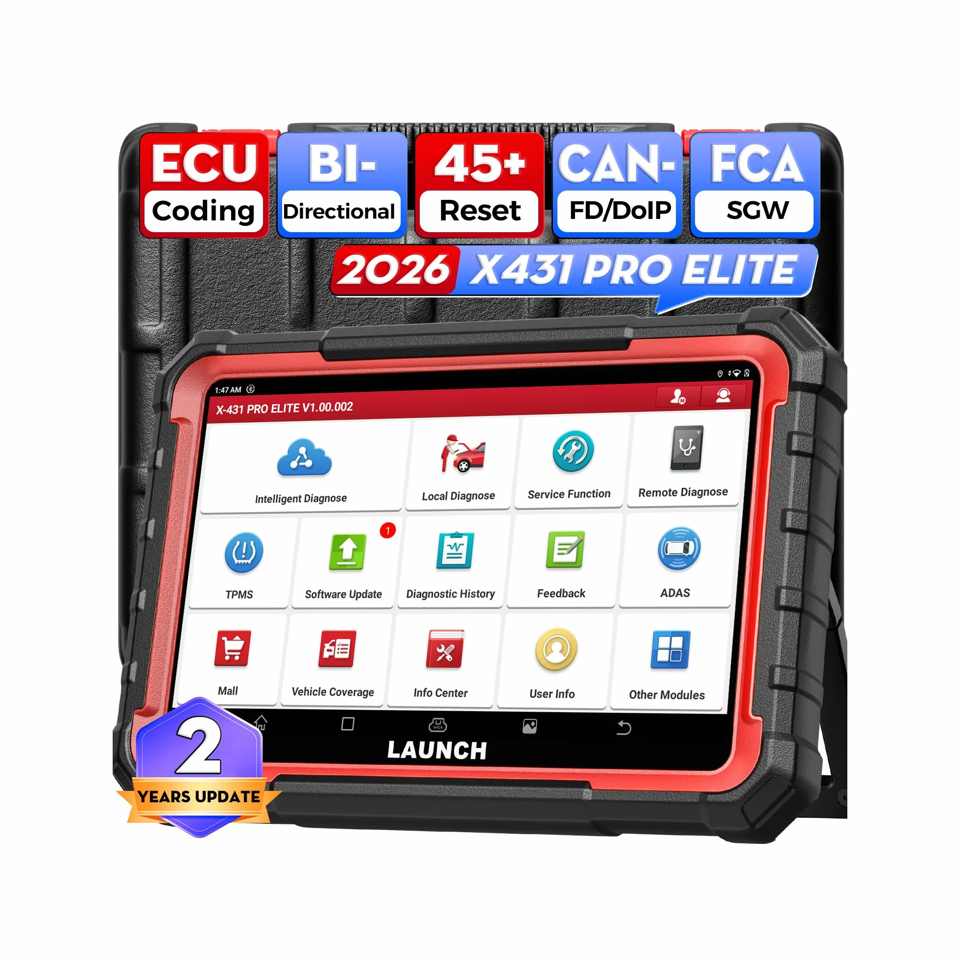LAUNCH X431 Pro Elite OBD2 Diagnosis Coche Multimarca, Diagnóstico Avanzado de Todo el Sistema Bi-direccional Maquina Diagnosis Coche, 45+ Azzerare, Codificación ECU, CANFD & DoIP, Guiada V.A.G.