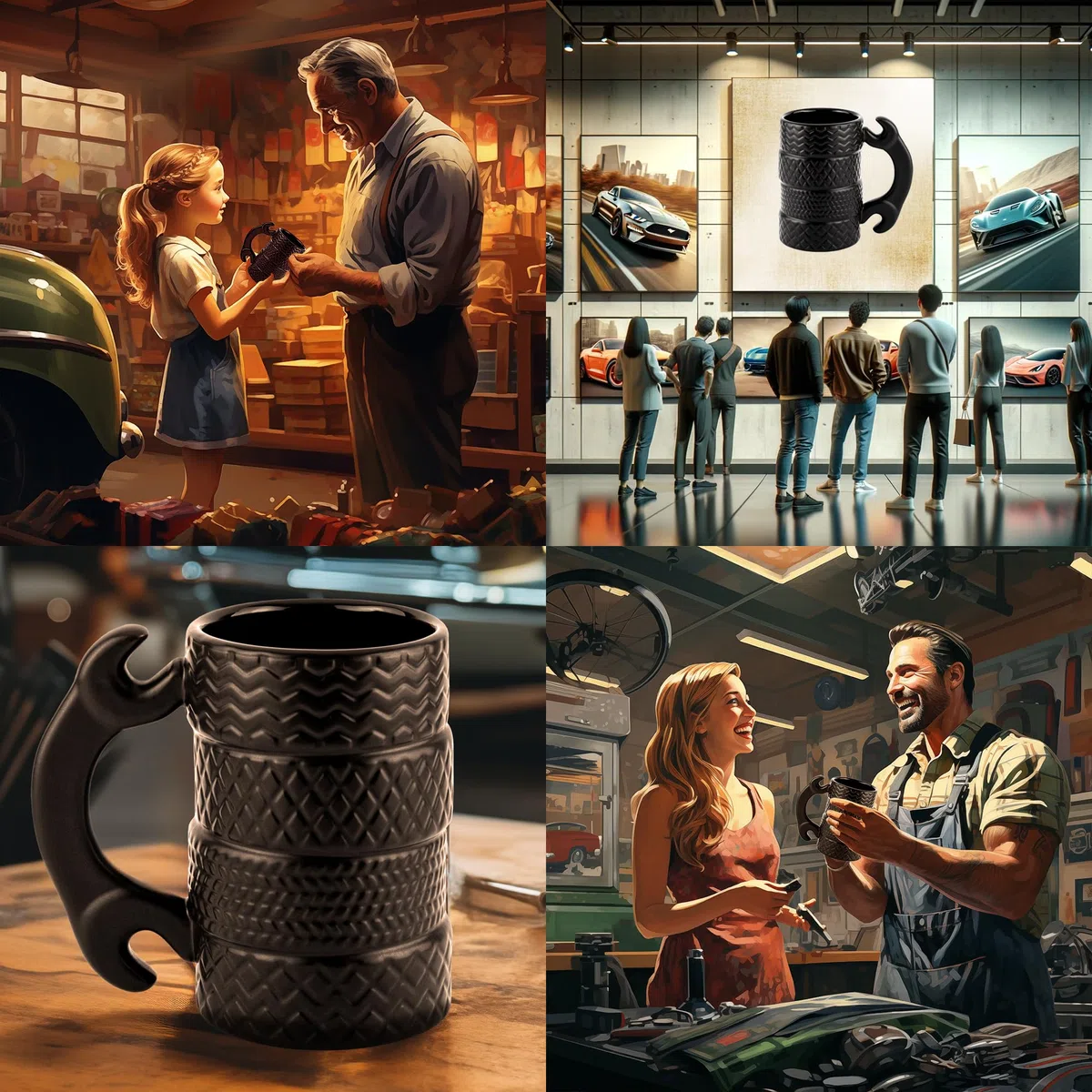 Froster Set de Regalo para Amante de los Coches, Regalos para Mecánicos, 3D Taza Neumático, Pulsera Magnética de Trabajo, Cucharilla