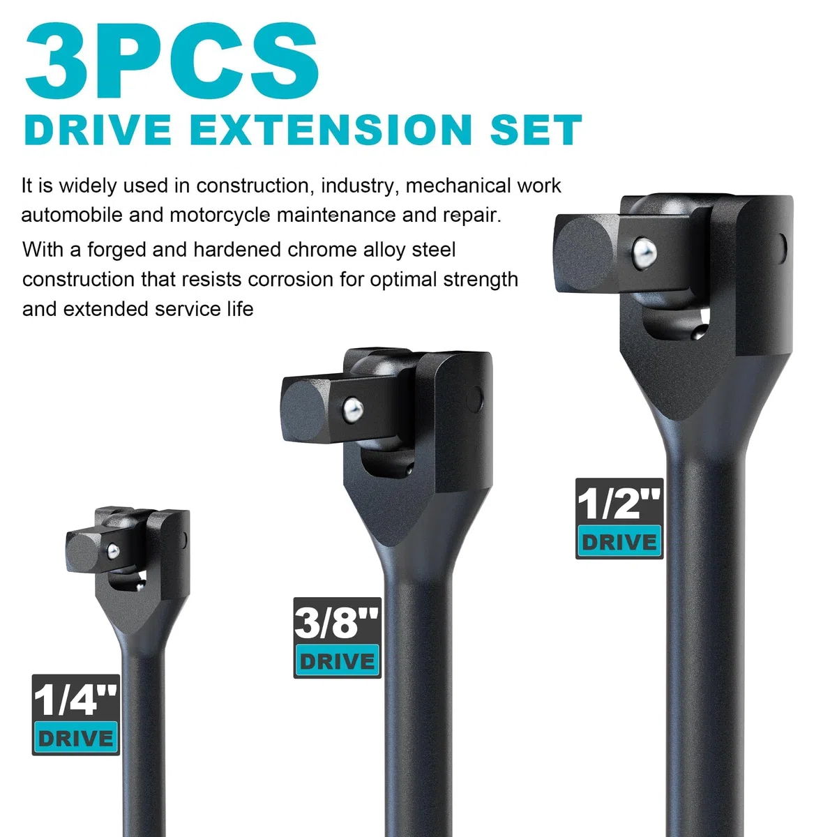 3Pzs Barra Rompedora, 1/4"-18cm, 3/8"-30cm, 1/2"-40cm Mango Articulado, Barra Disyuntor, Reparación de Automóviles y Motocicletas