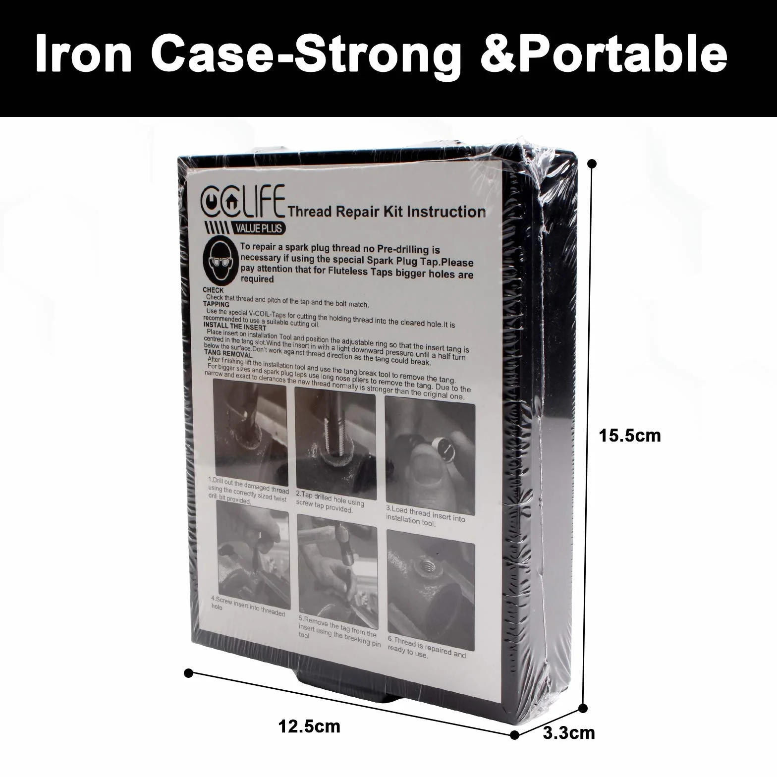 CCLIFE Juego de reparación de roscas M5 M6 M8 M10 M12 M14 kit reparacion roscas helicoidales helicoil kits, Tamaño:M12 X 1,75