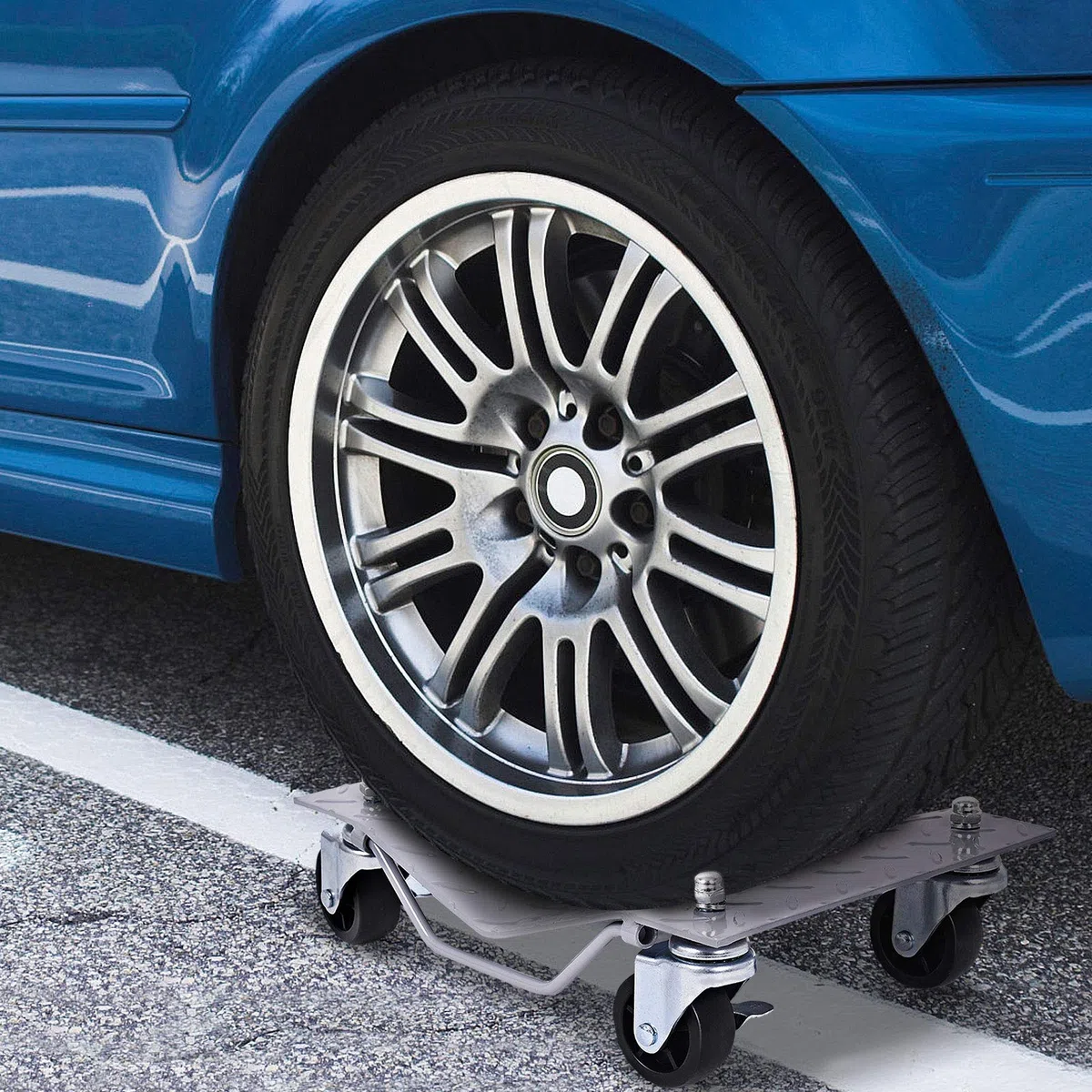 COSTWAY Juego de 4 Plataformas Rodantes Con Capacidad de 2720 KG, de Acero Con Ruedas Bloqueables y Mango, Para Mover Coches, Camiones, Tractores, Motocicletas, Gris