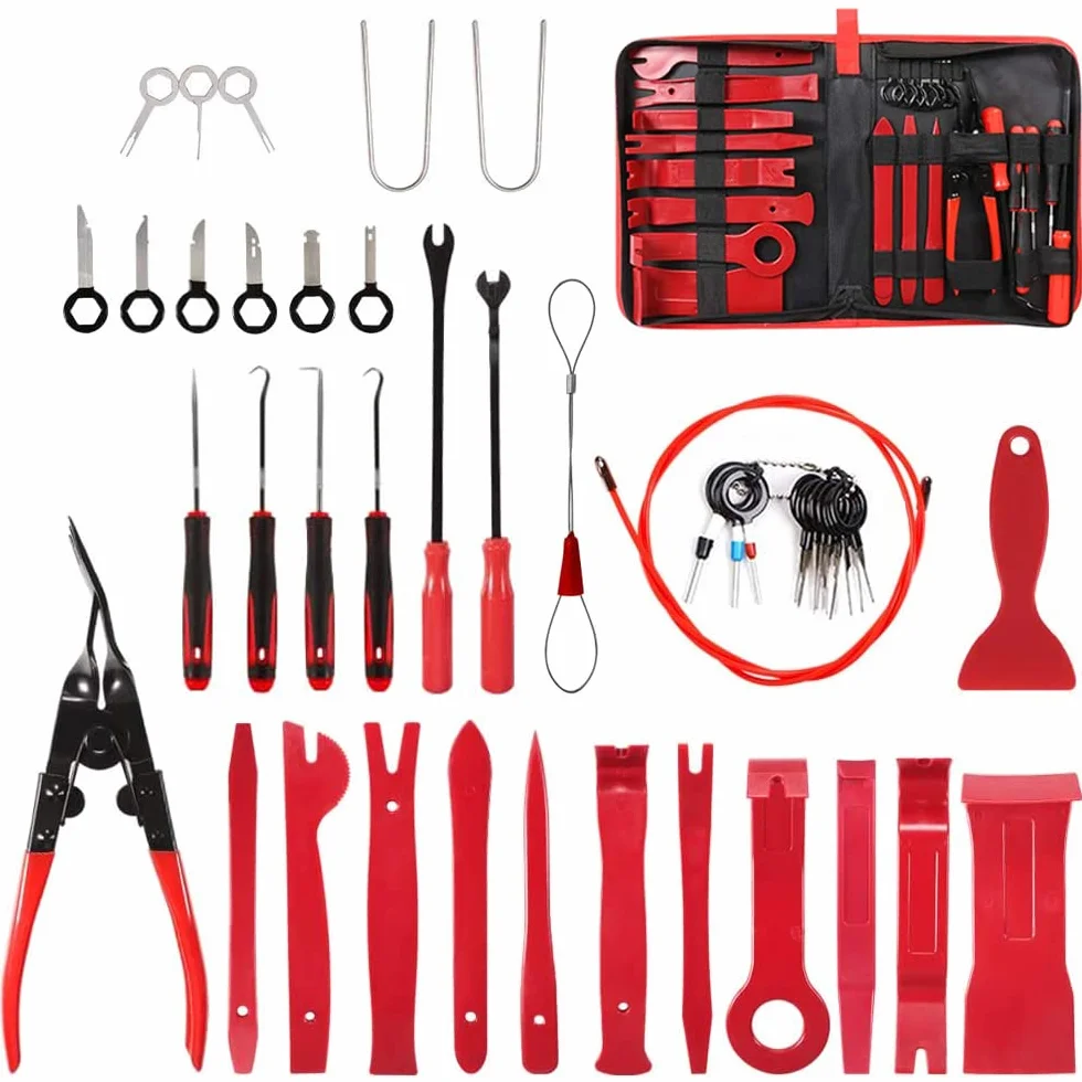 Kit Herramientas Desmontaje Interior Coche, 43Pcs Palanca de Plástico Coche para Desmontar el Salpicadero, Audio Vehículo,Interior Recubrimiento Desmontaje(Alta dureza, Pero No Daña el Coche)