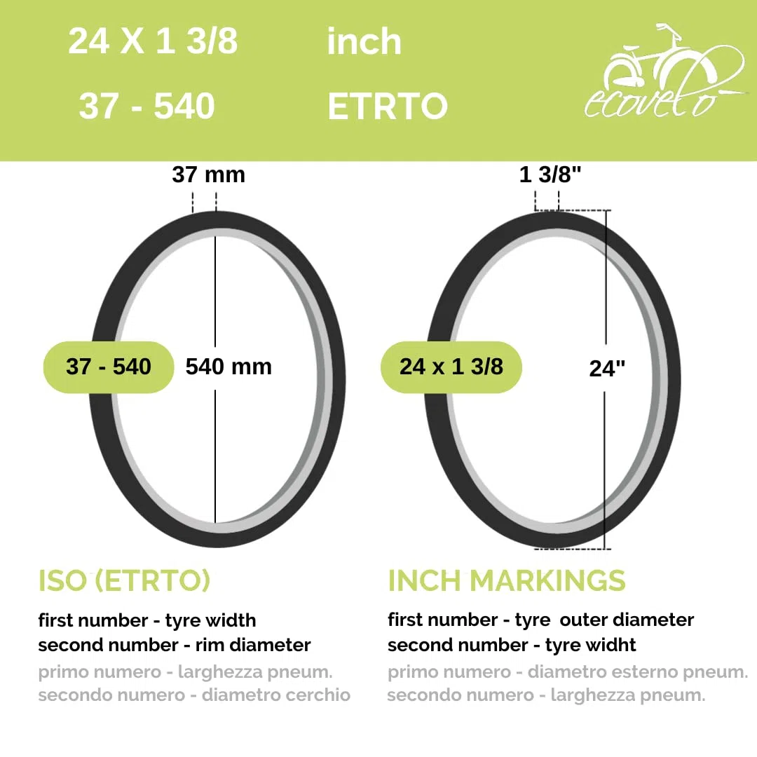 Ecovelò 2 Cubiertas 24 x 1 3/8 (37 – 540) par Cubiertas Gris para Silla de Ruedas discapacitadas EBC24GXE