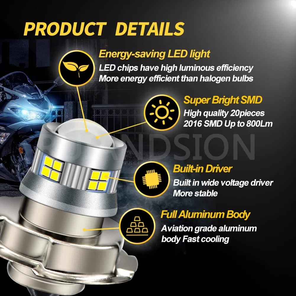 Ruiandsion 2 unids Bombilla LED P26S para Faros de Moto - Luz Blanca Superbrillante 10-30V con Lente Proyector - Chip 2016 20SMD de Alta Intensidad - Mejora la Seguridad Nocturna en Carretera