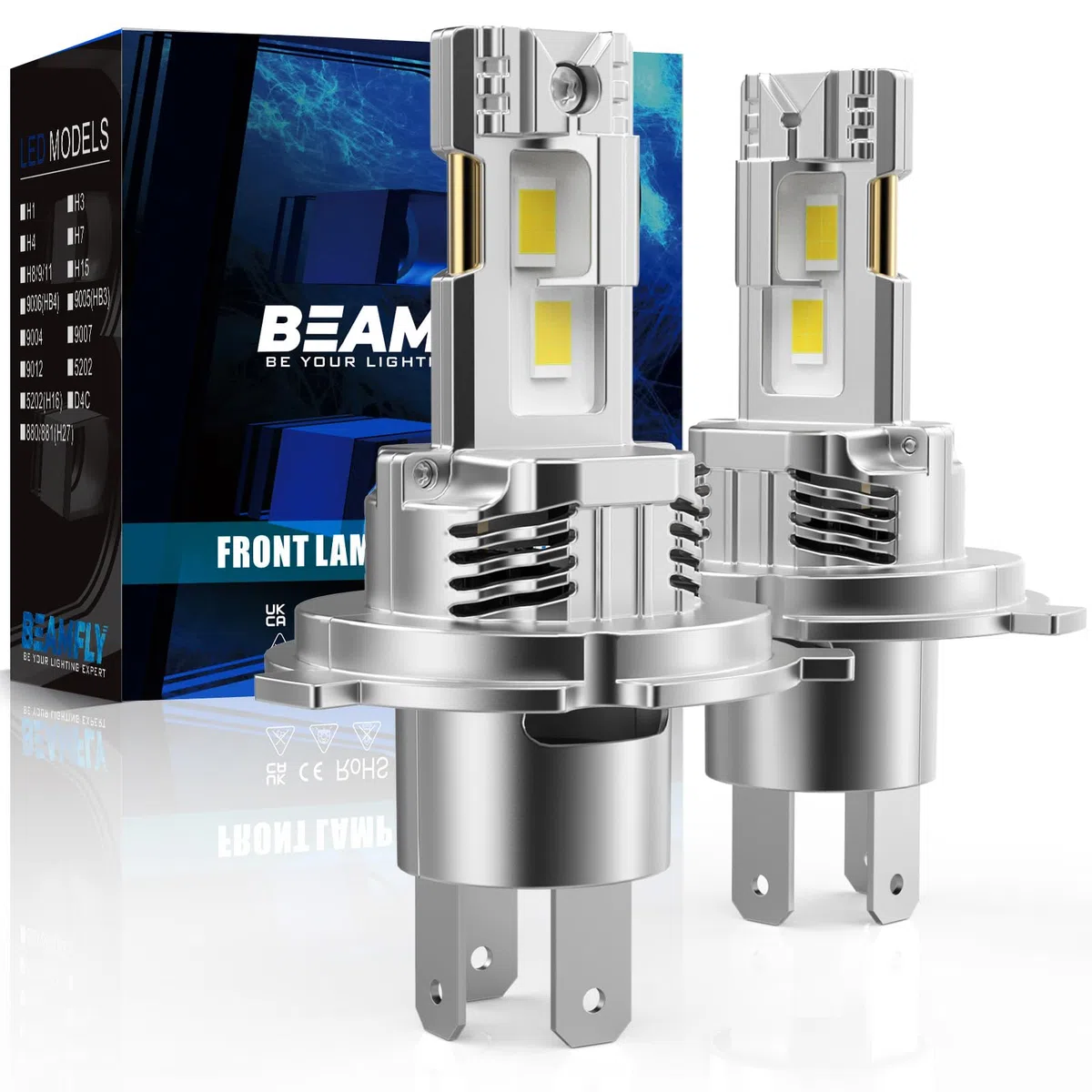 Bombillas LED H4, 100W 30000LM 9003 HB2 Bombilla de Faro, 6500K Blanco Frío IP68 Impermeable Luz de Niebla, 1:1 Tamaño H4 LED Halógeno Reemplazo, Plug and Play, Paquete de 2 (H4-30000LM)