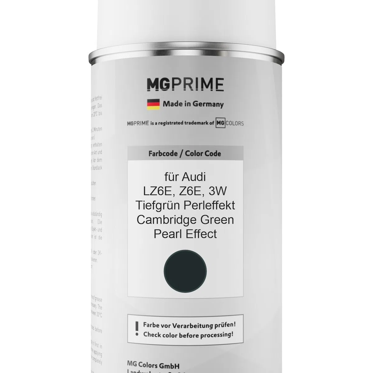 MG PRIME Pintura automotriz Set de aerosoles para Audi LZ6E / Z6E / 3W Tiefgrün Perleffekt/Cambridge Green Pearl Effect Pintura base pintura transparente, bote de spray de 400 ml