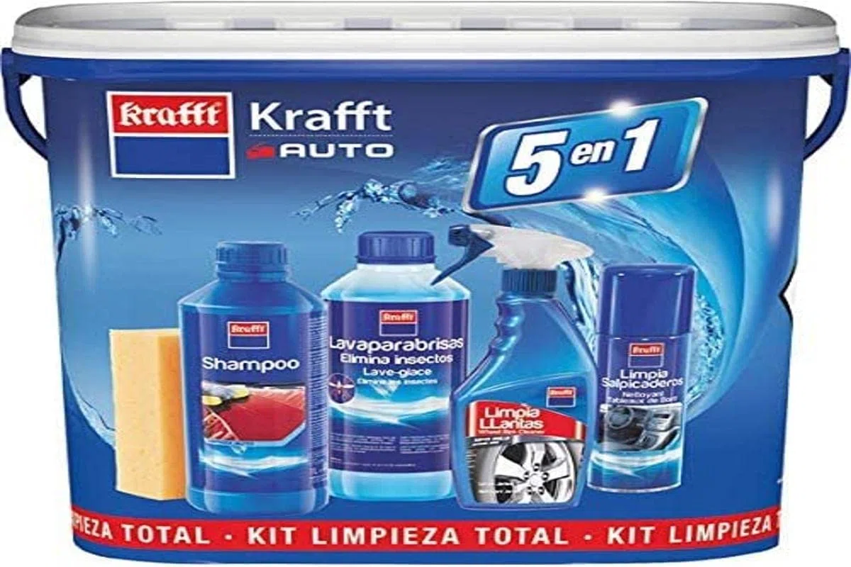 Krafft Kit Limpieza Coche - Limpieza y Cuidado Interior y Exterior del Vehículo- 5 Componentes
