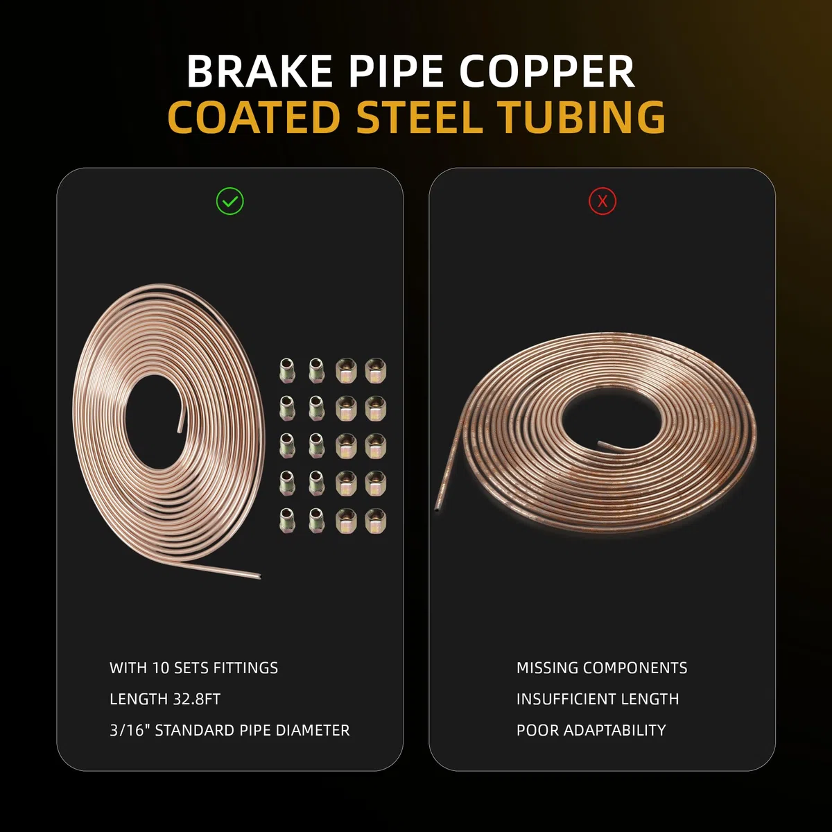 Tubo de freno de acero recubierto de cobre de 32.8 pies de 3/16 pulgadas kit de líneas de freno de repuesto para automóviles con 20 accesorios de tuercas (32.8 pies de 3/16 pulgadas)