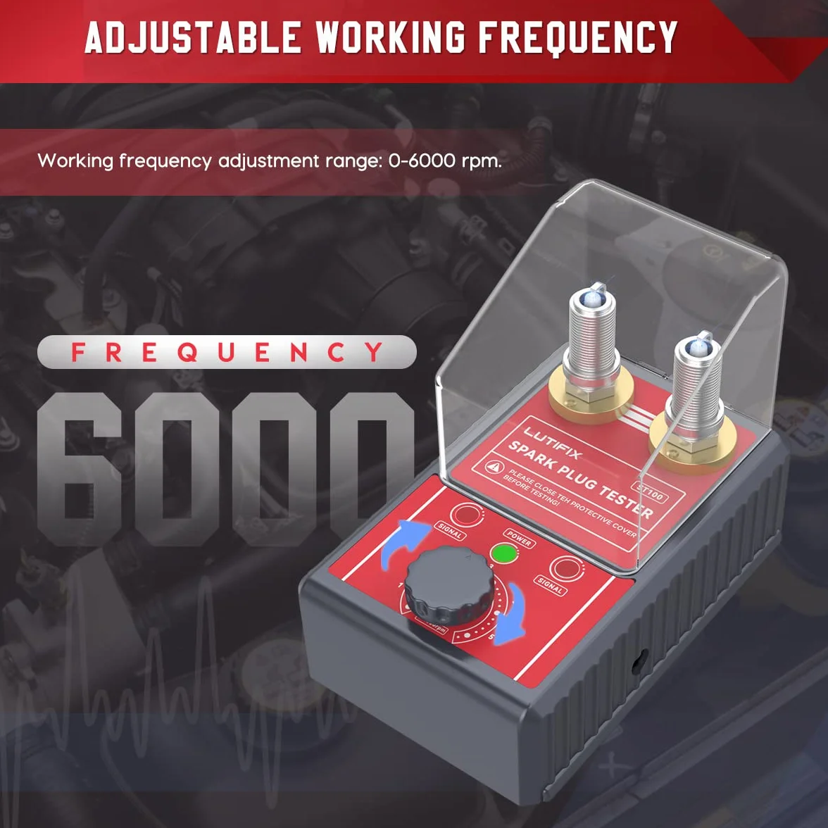 Probador de bujías, analizador de sistema de bujías de encendido de doble orificio automotriz con orificios dobles ajustables y cubierta protectora Bujía de 0 a 6000 rpm Ajustable para bujía de 12 mm