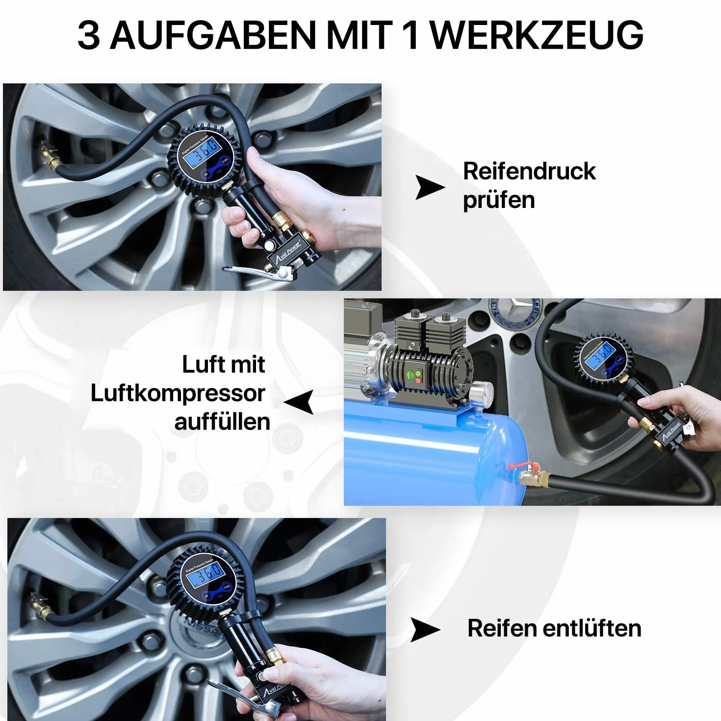 Manómetro Presión Neumáticos Digital Manómetro Inflador Neumáticos para Compresor Medidor Presión Neumáticos Profesional Portátil para Coche Moto Bicicleta y Camión 0-200psi