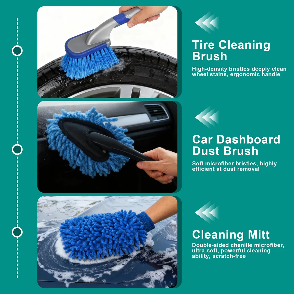 Kit Limpieza Coche 31 Piezas Bolsa de Transporte Práctica, Juego de Lavado de Coche Interior y Exterior, Cepillos Detailing, Paño de Fibra,Esponjas de Pulido,Cepillo para Taladro Eléctrico