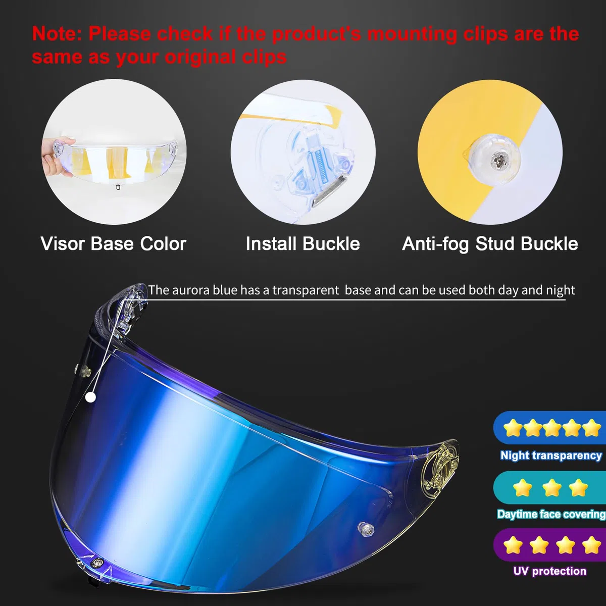 PSLER Visera de Casco para K6 K6s Visera Tintada para Casco de Motocicleta Accesorios de Repuesto para K6 K6s(Azul Transparente)