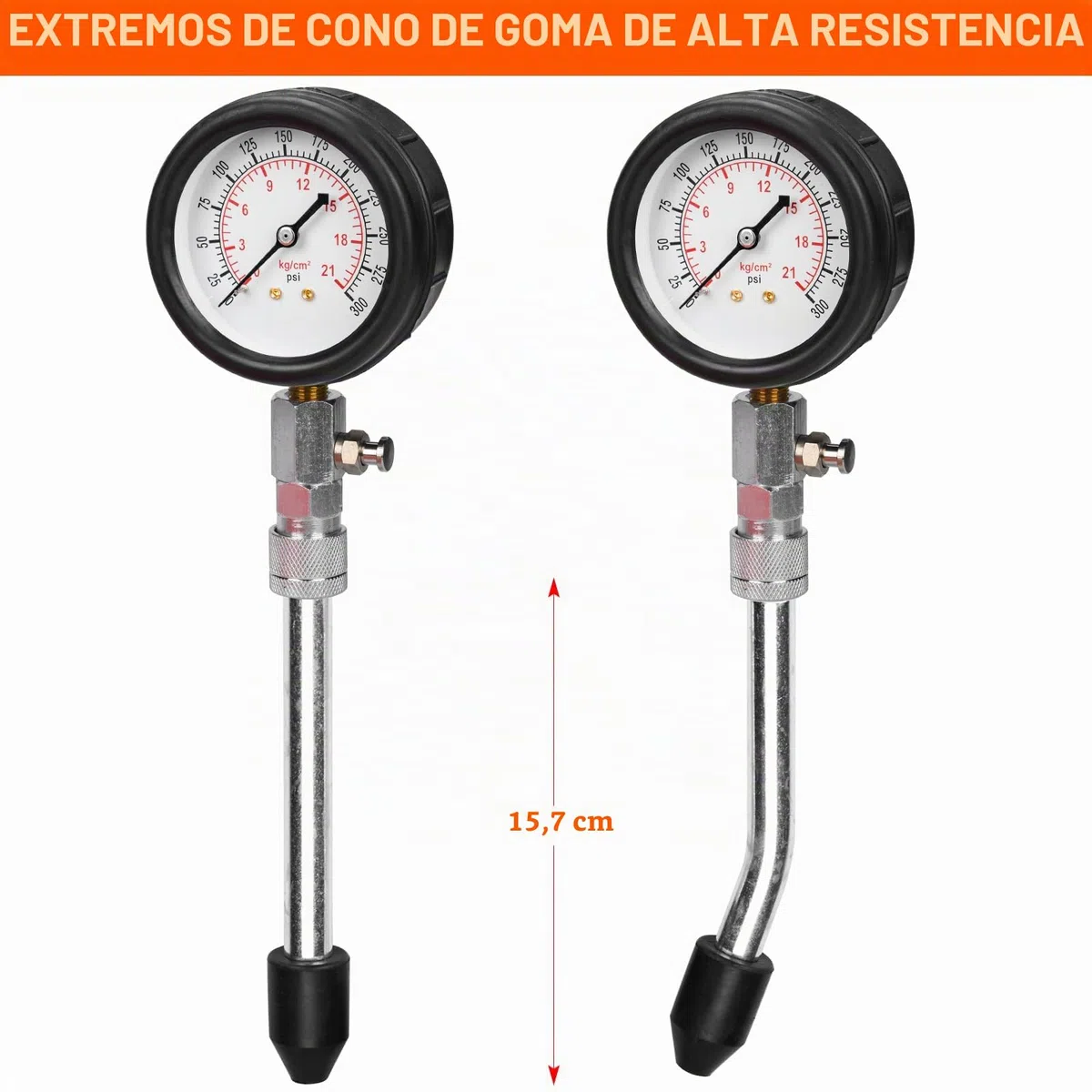 Comprobador de Compresión para Motores de Gasolina Compresor Probador 0-20 Bar - 0-300 PSI con Comprobador de Bujías Calibre de Espesores y 4 Adaptación M10 M12 M14 M18