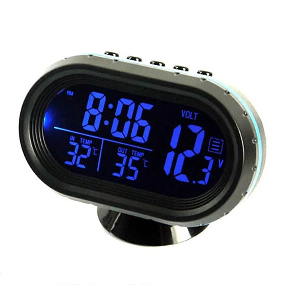 Reloj de coche, KACEPAR 12V/24V Voltímetro Monitor de coche Termómetro con temperatura/tiempo de pantalla LCD, tablero de instrumentos digital Reloj Monitor de batería con luz de fondo