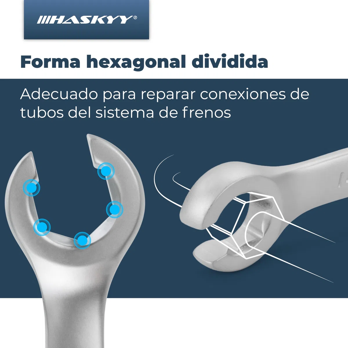 HASKYY Juego de llaves para tubos de freno I de 6 piezas I llave anular abierta I llaves para tubos de freno I tubo de frenos de 8-19 mm