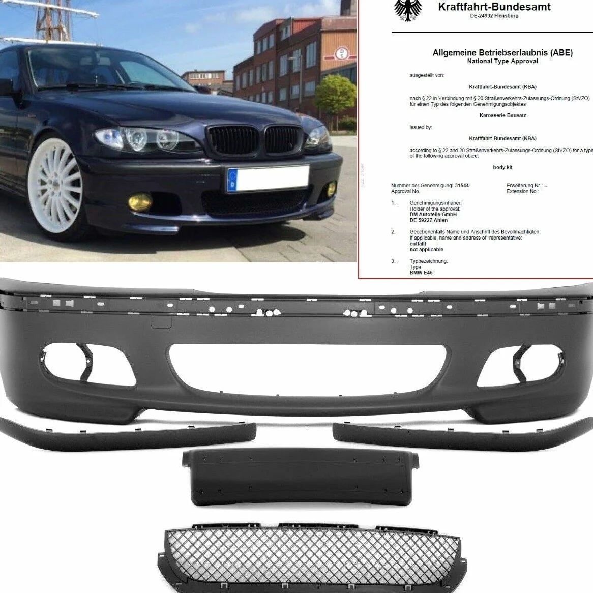 DM Autoteile Parachoques delantero SPORT imprimado + * ABE* + se adapta a E46 no M-Technik II M