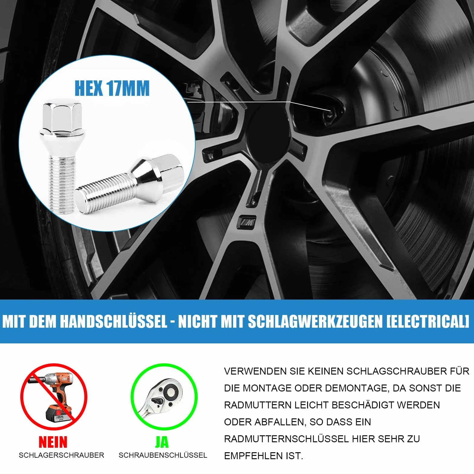 20 tornillos de rueda I M12 x 1,5 x 28 mm I Cono Cono Cono SW 17 mm I Compatible con BMW