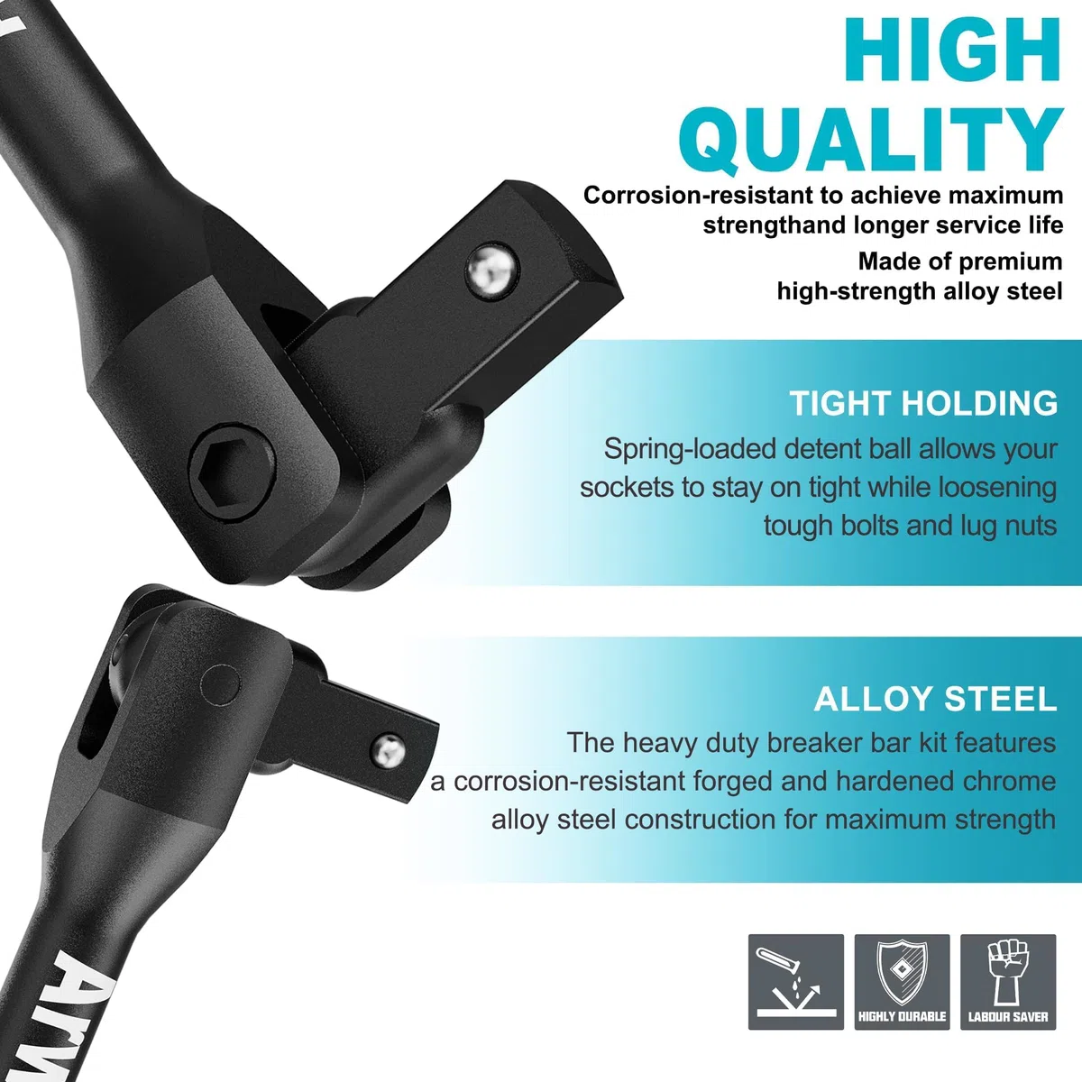 3Pzs Barra Rompedora, 1/4"-18cm, 3/8"-30cm, 1/2"-40cm Mango Articulado, Barra Disyuntor, Reparación de Automóviles y Motocicletas