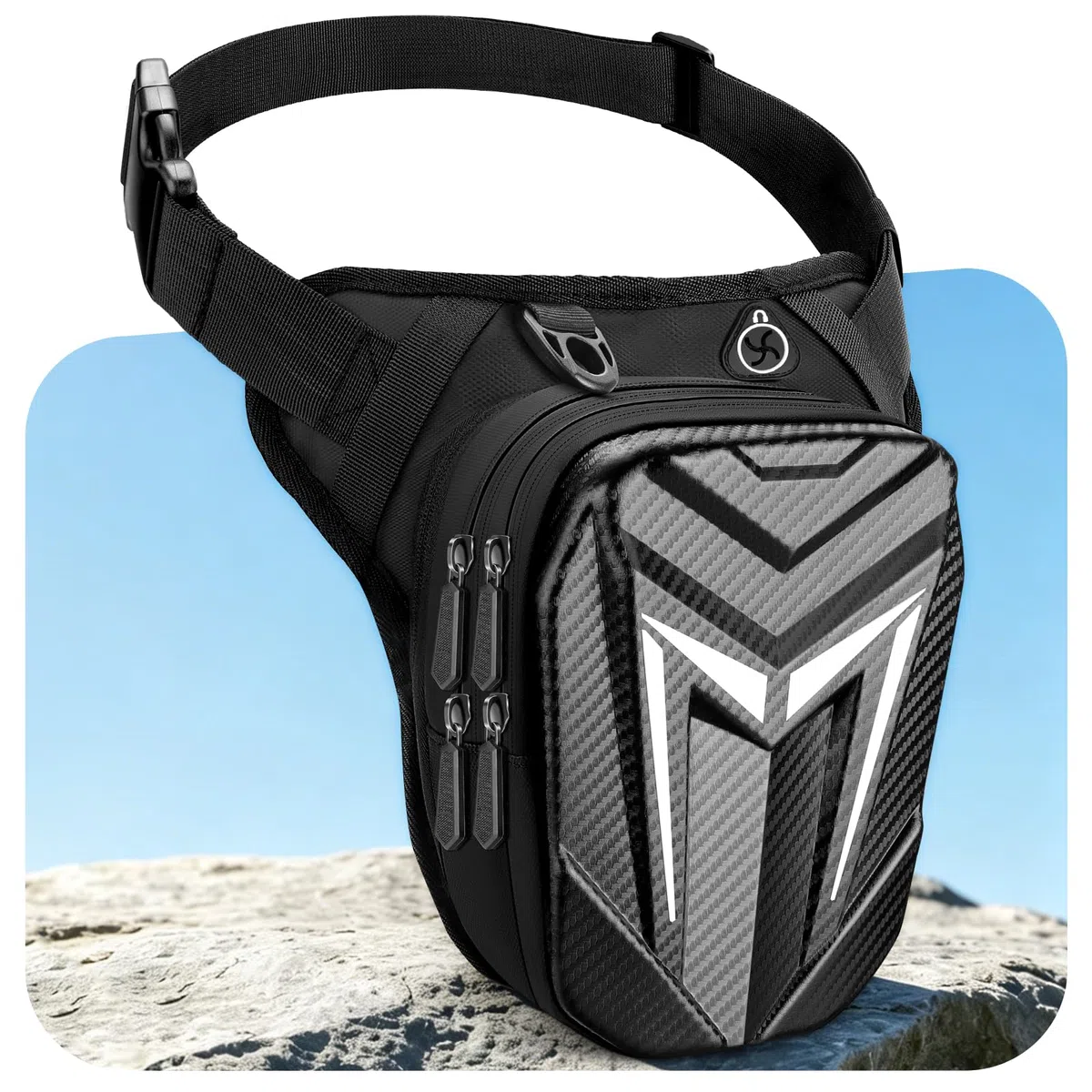 Mohard Pernera Moto con Correas, Bolsa Pierna Moto para Hombres y Mujeres, [Ampliable 40%] Duradero EVA Riñonera Moto con Reflector & Toma Auriculares para Ciclismo Senderismo Camping Escalada