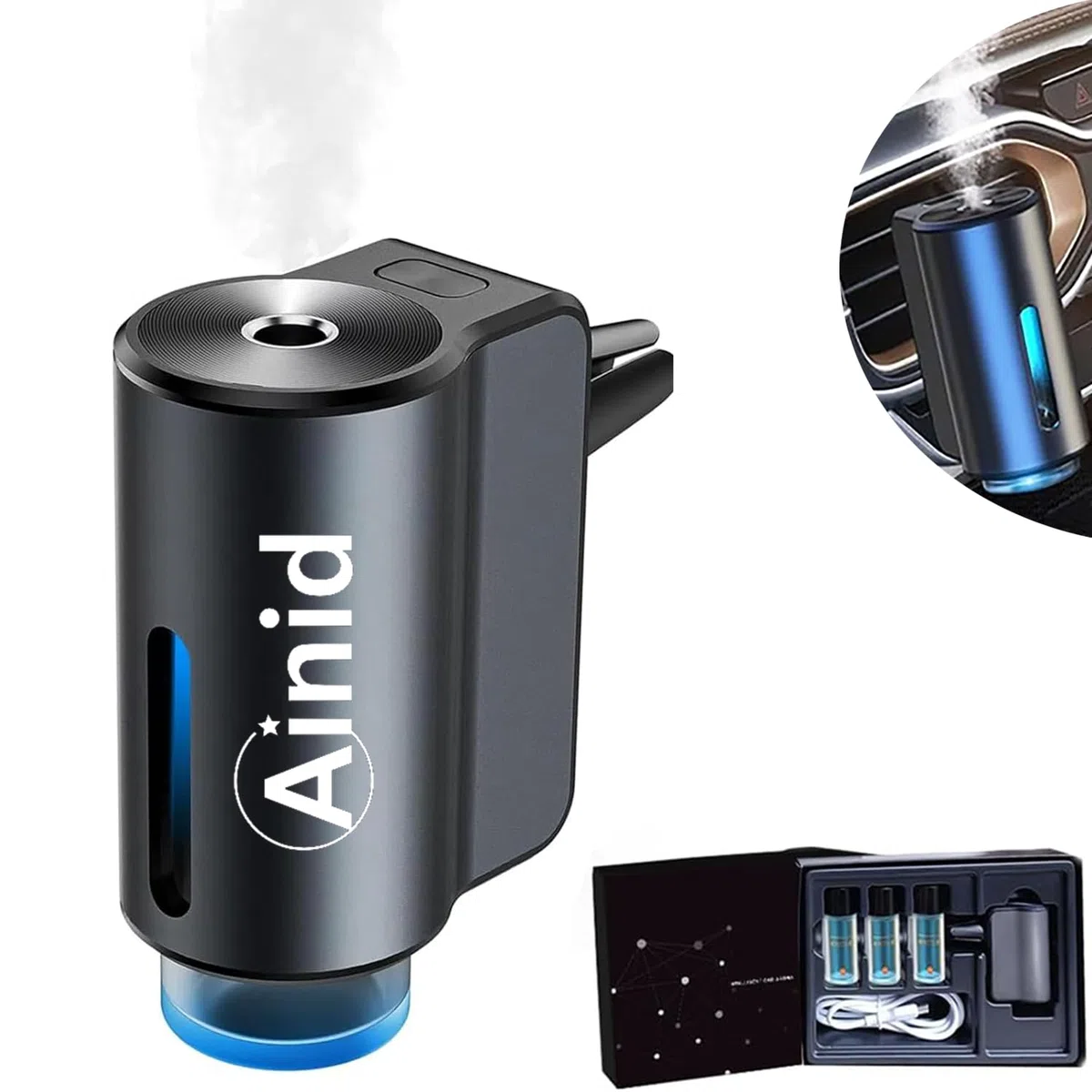 Ambientador inteligente para coche, atomizador ultrasónico, difusor de ambientador de coche, ambientadores de coche con tres intensidades de fragancia ajustables para hombres y mujeres