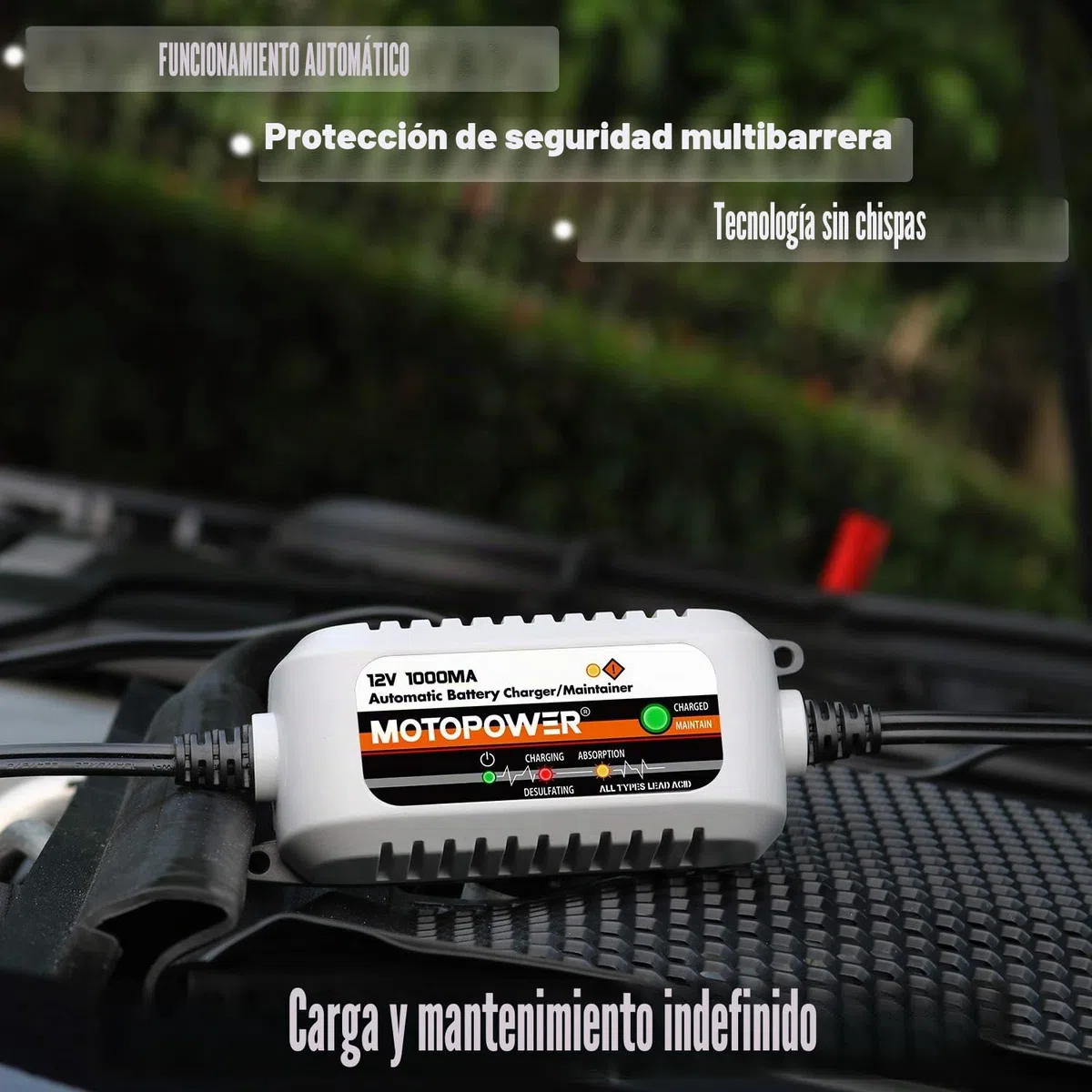 MOTOPOWER MP00205B 12V 1000mA Mantenedor de Cargador de batería Completamente automático (a) - Gris