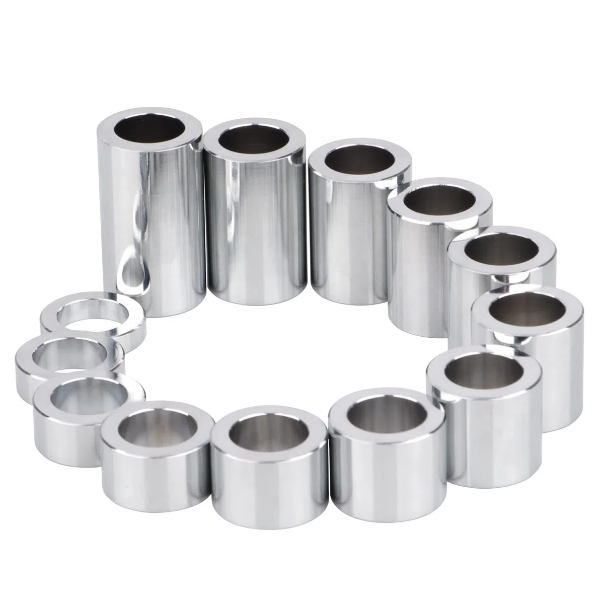 Juego de espaciadores de eje de rueda D.I. 1" (1,00) - DE 1-1/2" (1,50) - 13 espaciadores para Harley Softail Dyna Electra Glide Custom Bobbers y Choppers