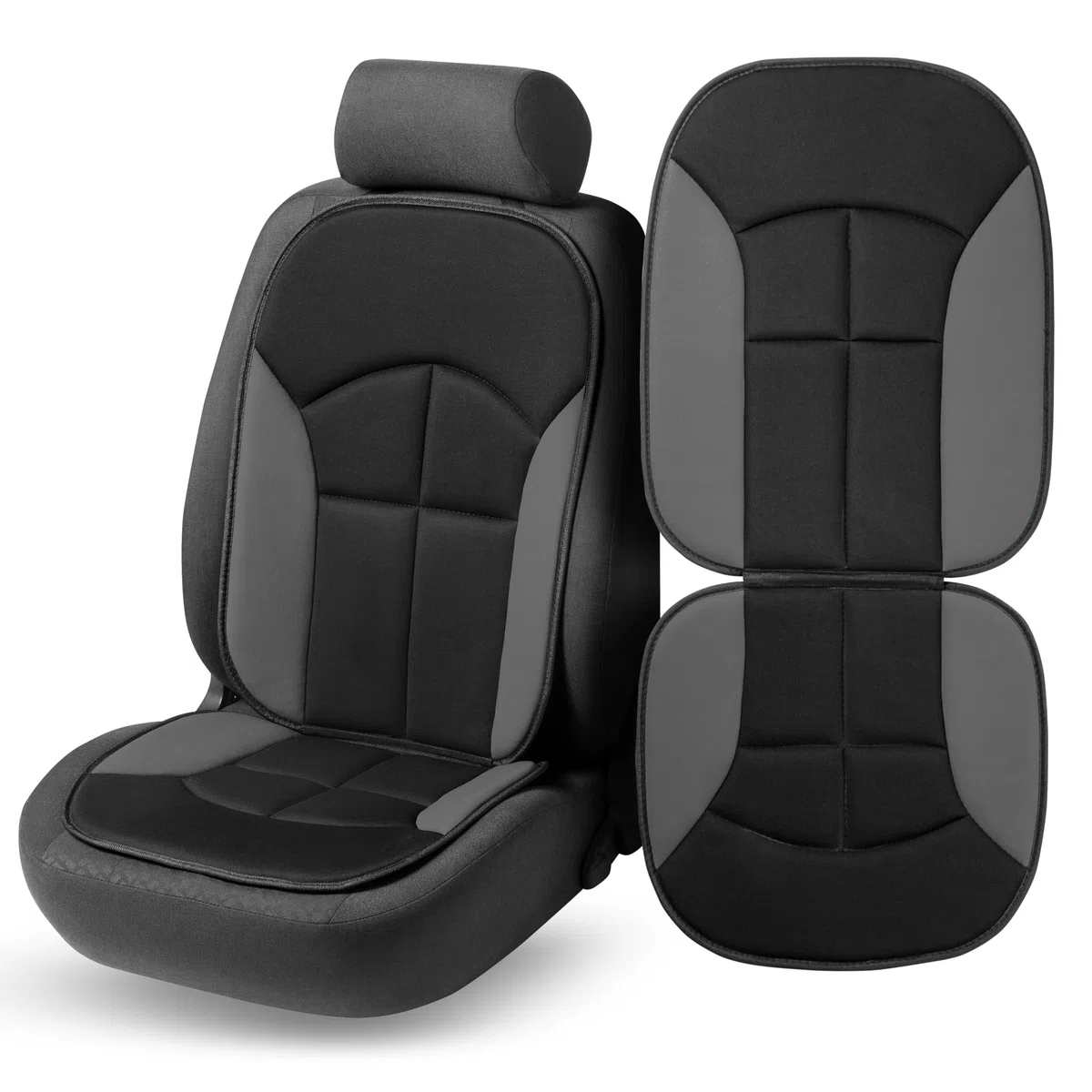 WALSER Funda de asiento para coche Novara universal y almohadilla protectora en negro gris Protector de asiento para coches y camiones 13447
