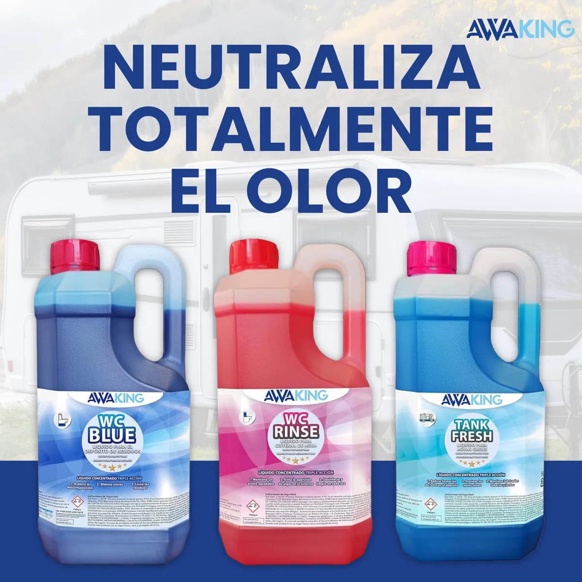 PLANTAWA Liquido WC Quimico Caravana WC Blue 2L + Rinse 2L + Fresh 2L,Liquido Autocaravanas Aguas Negras + Taza WC Cisterna + Aguas Grises,Depósito Residuos Autocaravanas, Líquido Potty
