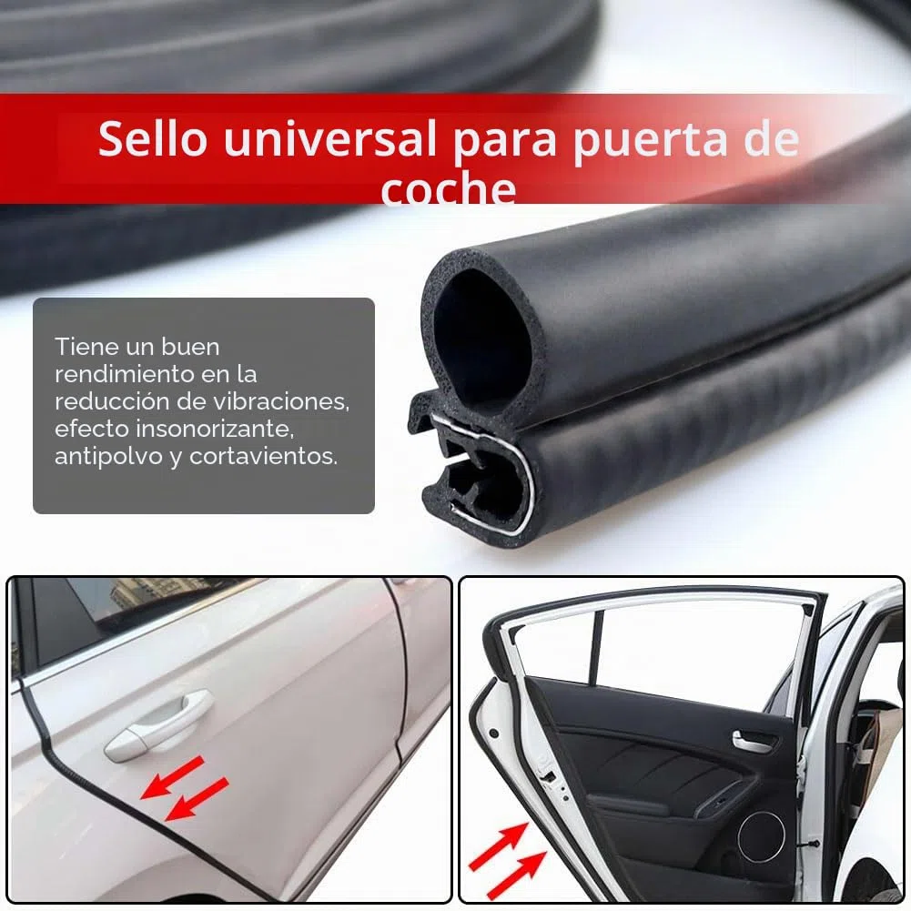 Junta de Goma Universal para Puerta de Coche, Perfil para Borde de Puerta y Maletero - Autocaravana, Barco (6m)