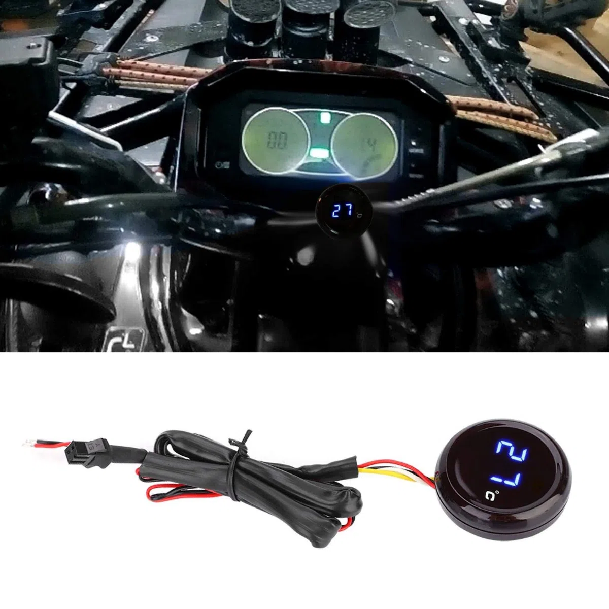 KIMISS Pantalla de termómetro digital para motocicleta Manillar Pantalla de temperatura de visión nocturna impermeable Pantalla LED para motocicleta de 12 V, carreras, scooter, etc. (Azul)