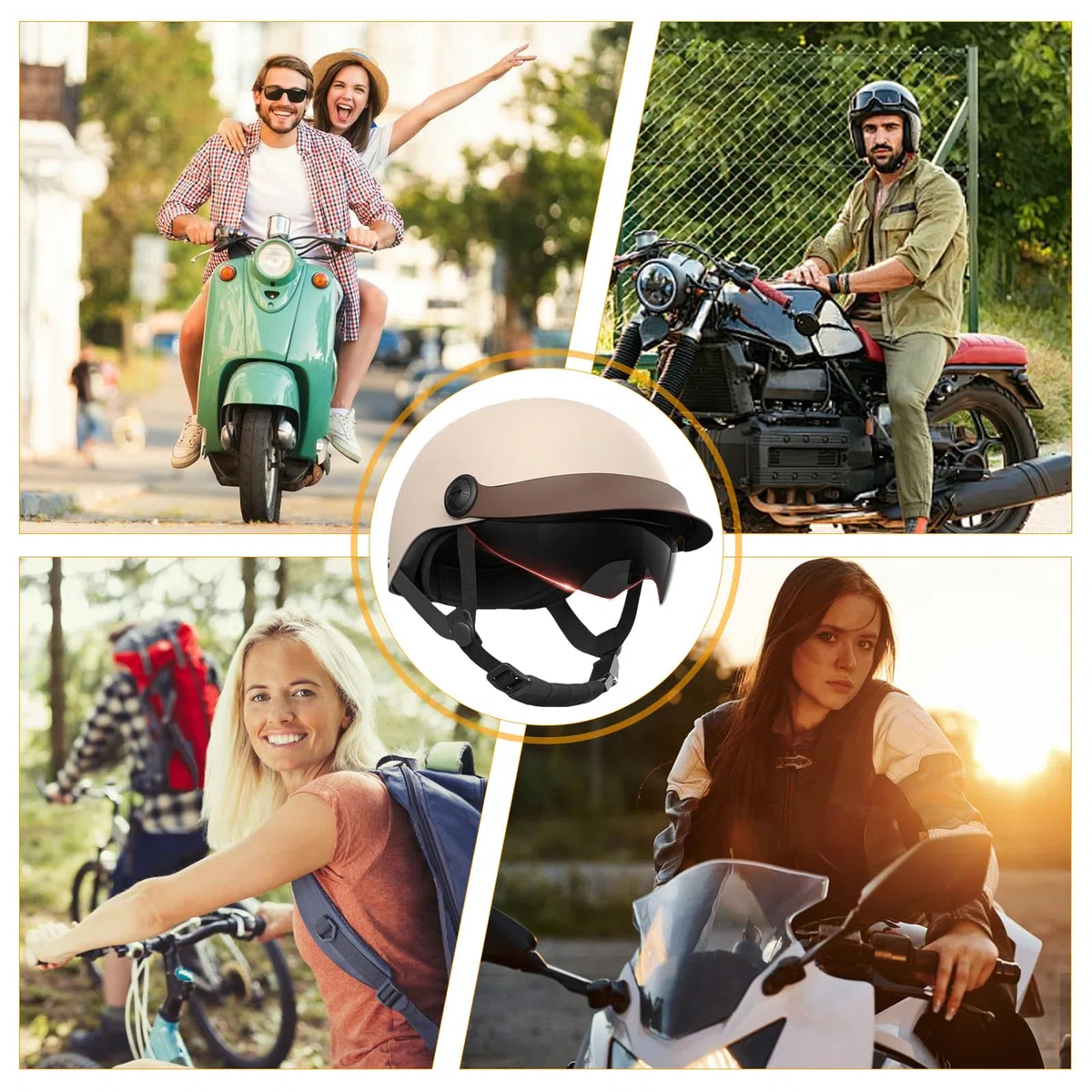 Medio Casco Verano Moto, 54-62 Cm Medio Casco Moto, Casco De Scooter, Gorro De Seguridad para Motocicleta De Cara Abierta, Gorro Rígido para Motocicleta, Ciclismo, Motocross, Cruiser Scooter