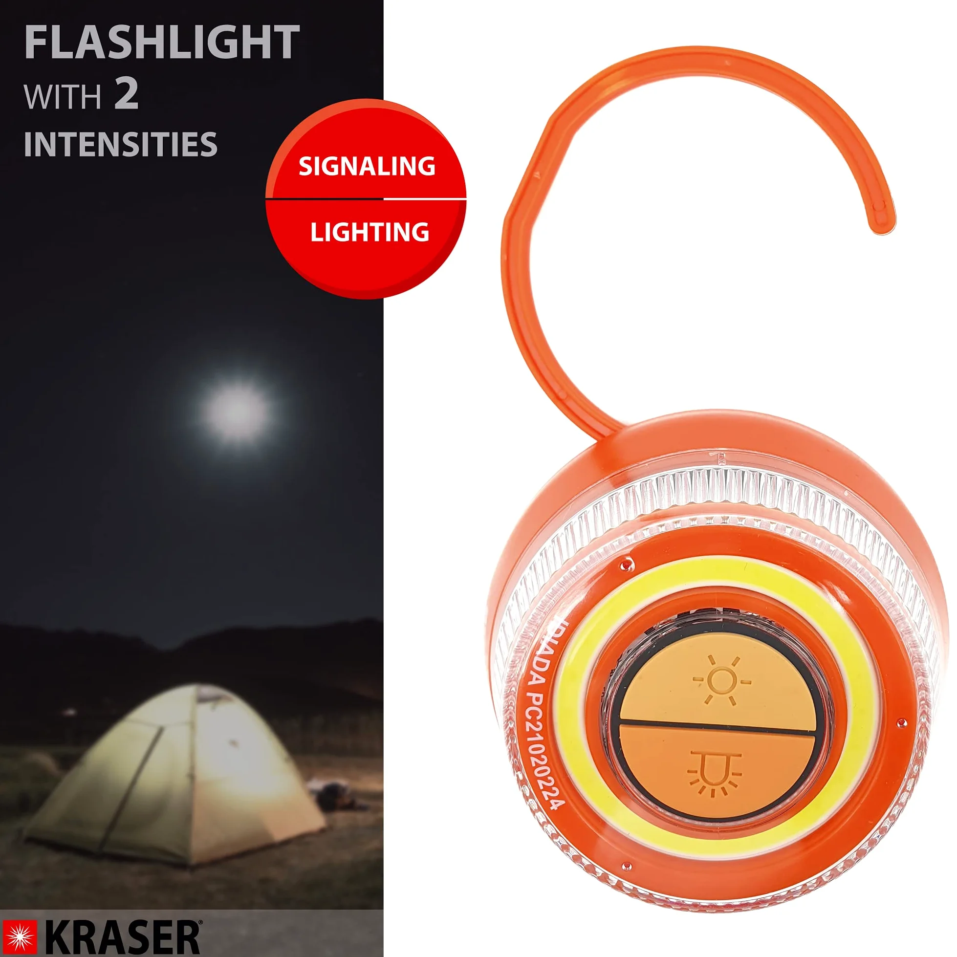 KRASER KR4V16NP2 Pack 2 Luz Carretera Naranja, Holomogada DGT LED Intensidad, Baliza Luminosa de Emergencia Imantada, Autónoma, Pilas Incluídas, Compacta Linterna con Colgador