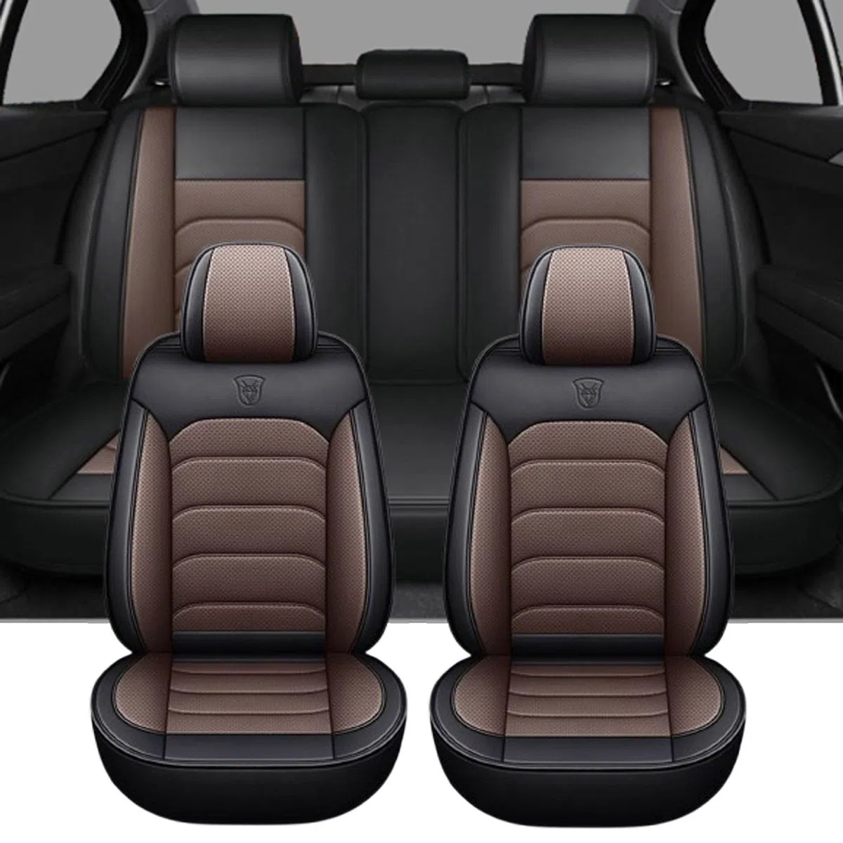 Funda Asiento Coche para Peugeot 5008 Juego Completo de Fundas Cuero Protectores Asiento Coche Delanteros y Traseros