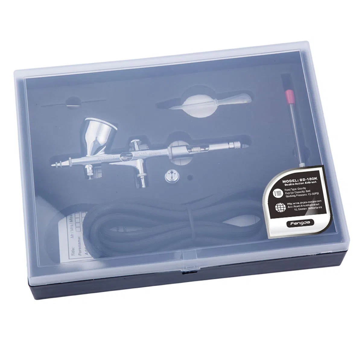 Fengda Pistóla de aerógrafo kit FE-180K con aguja/boquilla de 0,2/0,3 MM y tubo.